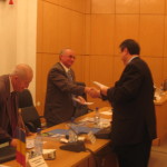 7.	Professors Beniamin Cotigaru, Constantin Popescu, and Theodor Valentin Purcărea at  “RESPAD Trophy” award ceremony, 2006